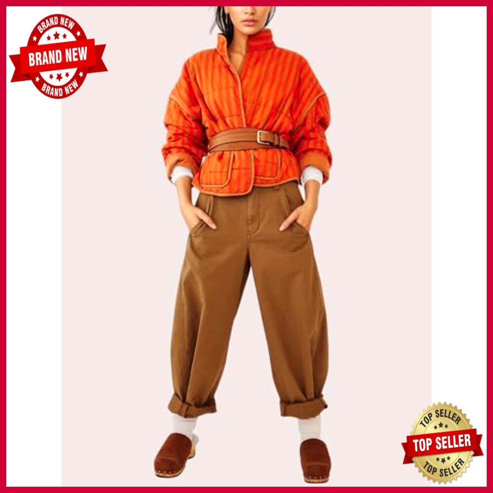 Lightweight Quilted Puffer Jacket with Pockets, Stand Collar, Loose Fit - Picture 5 of 7